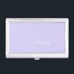 Lavender Purple Modern Script Girly Monogram Name Business Card Holder<br><div class="desc">Lavender Purple Simple Script Monogram Name Business Card Holder. This makes the perfect sweet 16 birthday,  wedding,  bridal shower,  anniversary,  baby shower or bachelorette party gift for someone that loves glam luxury and chic styles.</div>