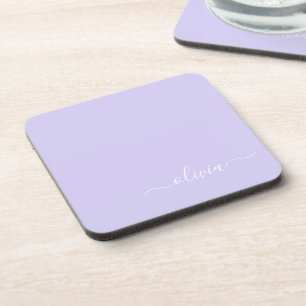 Lavender Purple Modern Script Girly Monogram Name Coaster