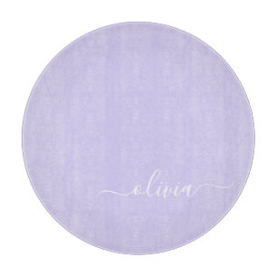 Lavender Purple Modern Script Girly Monogram Name Cutting Board