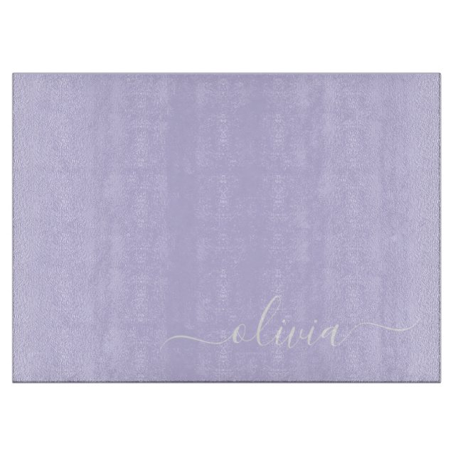 Lavender Purple Modern Script Girly Monogram Name Cutting Board (Front)