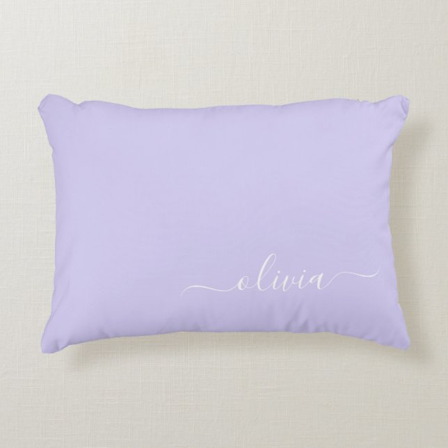 Lavender Purple Modern Script Girly Monogram Name Decorative Cushion (Front)
