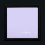 Lavender Purple Modern Script Girly Monogram Name Gift Box<br><div class="desc">Lavender Purple Simple script Monogram Name Jewellery Keepsake Box. This makes the perfect graduation,  birthday,  wedding,  bridal shower,  anniversary,  baby shower or bachelorette party gift for someone that loves glam luxury and chic styles.</div>
