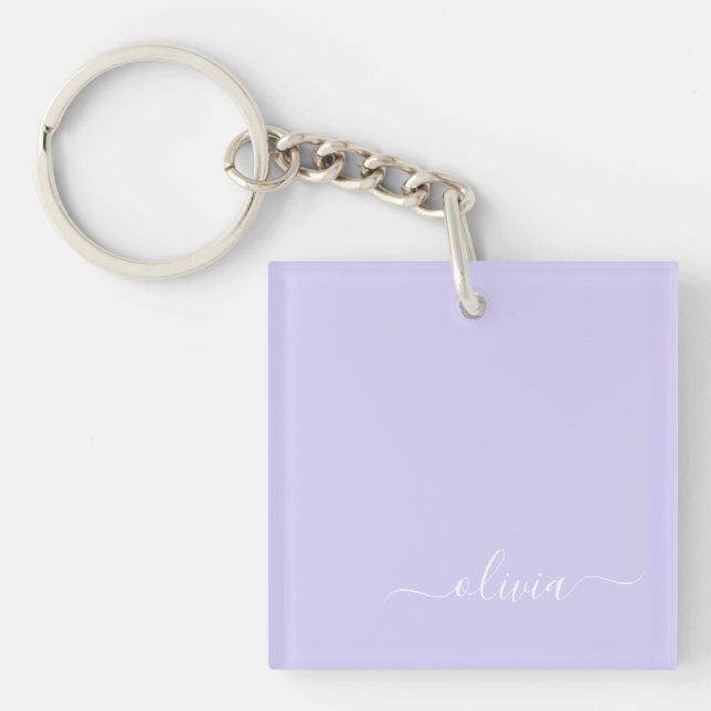 Lavender Purple Modern Script Girly Monogram Name Key Ring (Front)