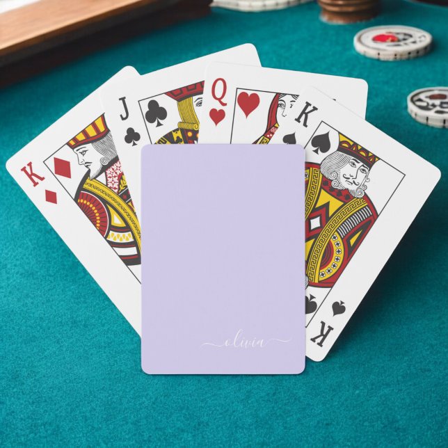 Lavender Purple Modern Script Girly Monogram Name Playing Cards (Creator Uploaded)