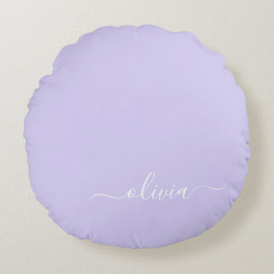 Lavender Purple Modern Script Girly Monogram Name Round Cushion