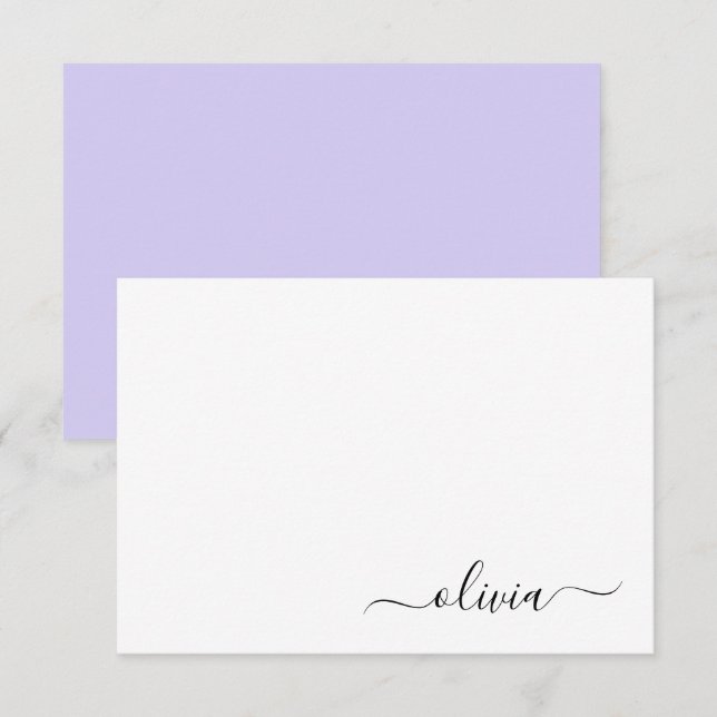 Lavender Purple Modern Script Girly Monogram Name Thank You Card (Front/Back)