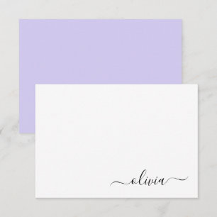 Lavender Purple Modern Script Girly Monogram Name Thank You Card