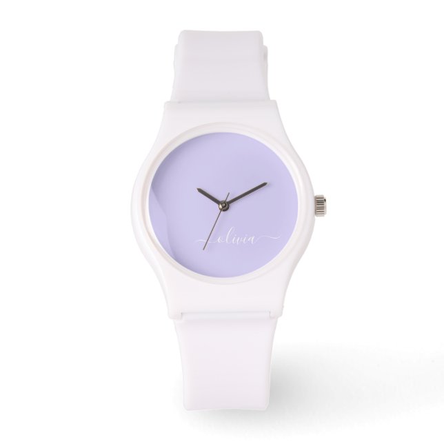 Lavender Purple Modern Script Girly Monogram Name Watch (Front)