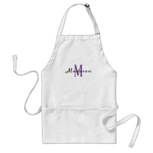 Lavender Purple Modern Script Initial Name Kitchen Standard Apron