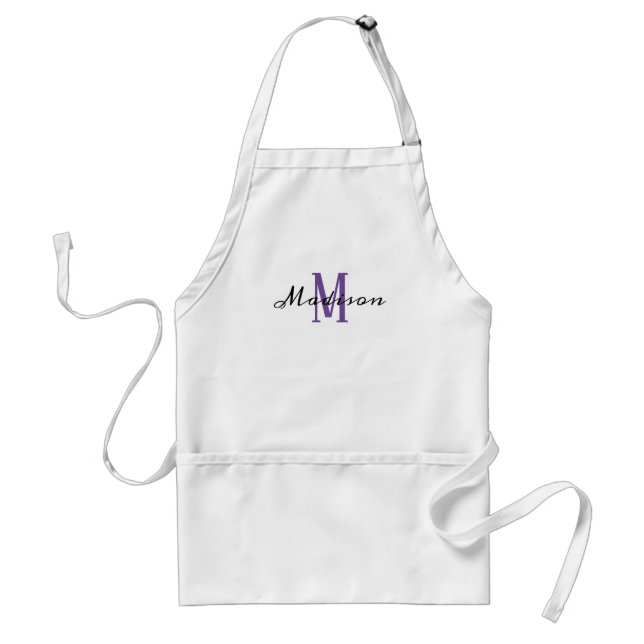 Lavender Purple Modern Script Initial Name Kitchen Standard Apron (Front)