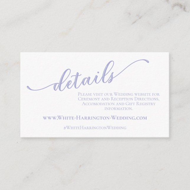 Lavender purple modern simple wedding website enclosure card (Front)
