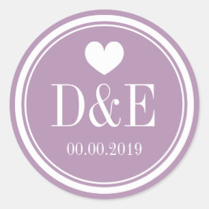 Lavender purple monogram wedding favour stickers