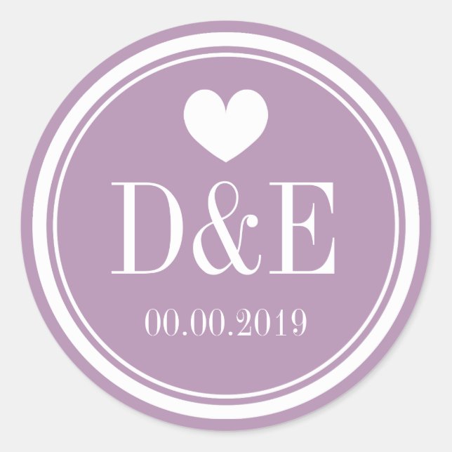 Lavender purple monogram wedding favour stickers (Front)