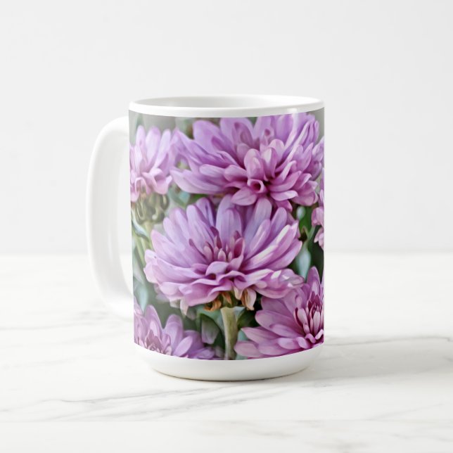 Lavender Purple Mum Flower Art Mug Cup (Front Left)