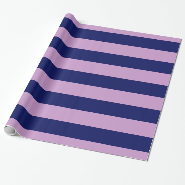Lavender Purple, Navy Blue XL Stripes Pattern V Wrapping Paper (Unrolled)
