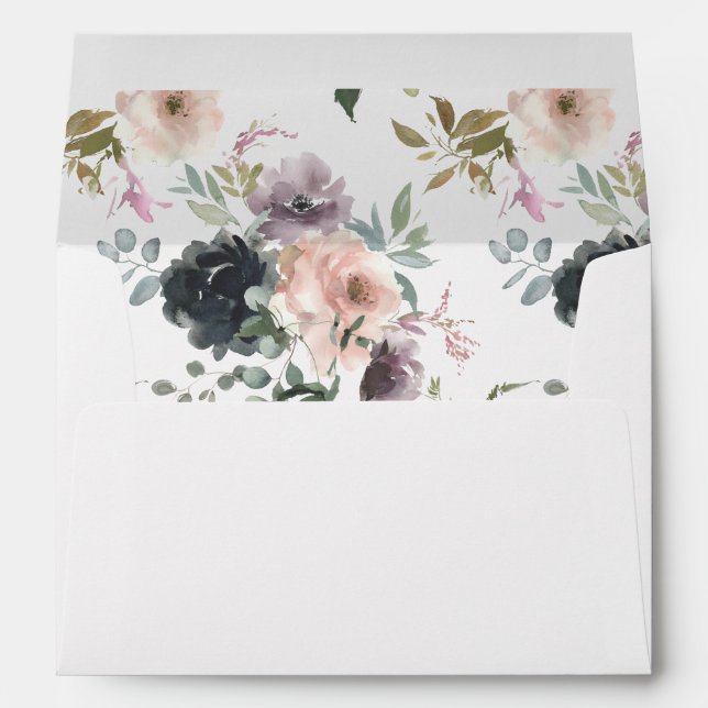 Lavender Purple, Navy & Blush Pink Fall Floral Envelope (Back (Bottom))