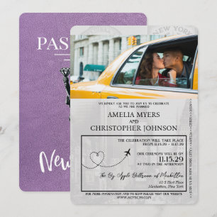 Lavender Purple New York City Passport Wedding Invitation