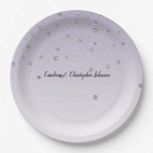Lavender Purple Ombre Silver Confetti Sparkle Paper Plate