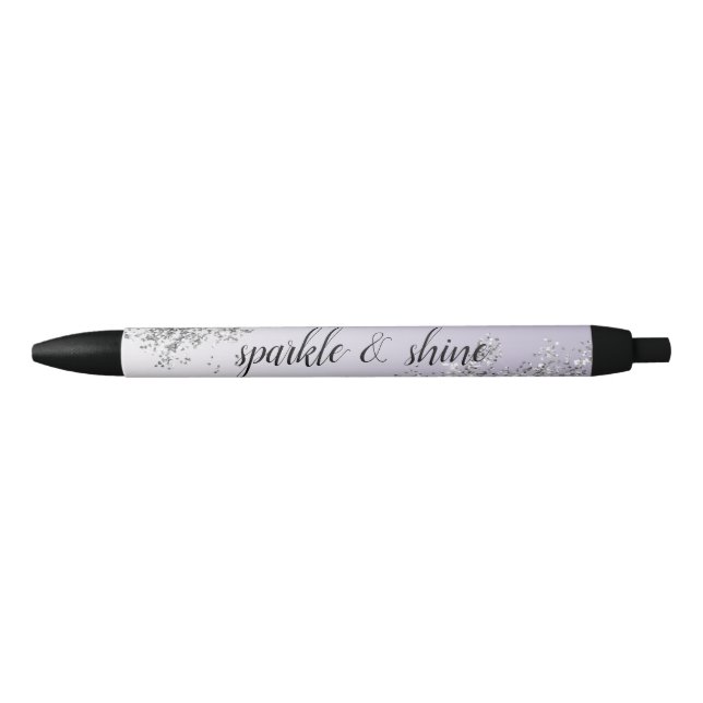 Lavender Purple Ombre Silver Glitter Sparkle Black Ink Pen (Front)