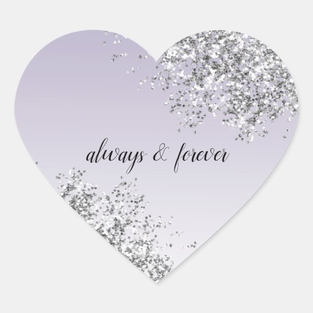 Lavender Purple Ombre Silver Glitter Sparkle Heart Sticker (Front)