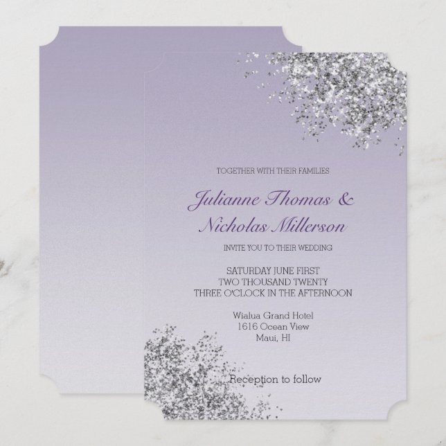 Lavender Purple Ombre Silver Glitter Sparkle Invitation (Front/Back)