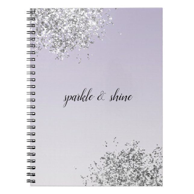 Lavender Purple Ombre Silver Glitter Sparkle Notebook (Front)