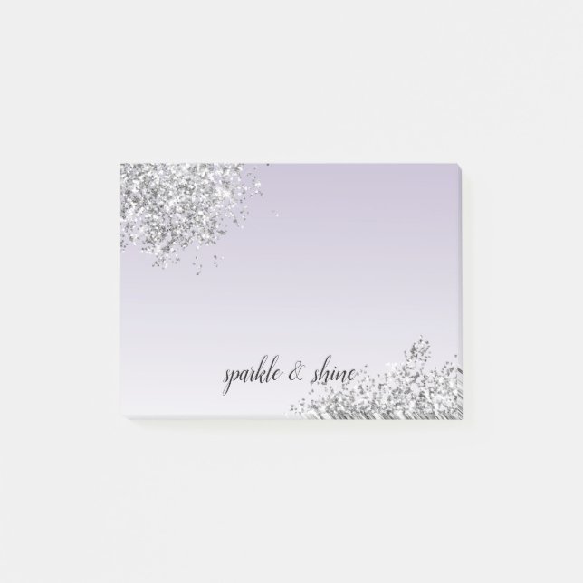Lavender Purple Ombre Silver Glitter Sparkle Post-it Notes (Front)