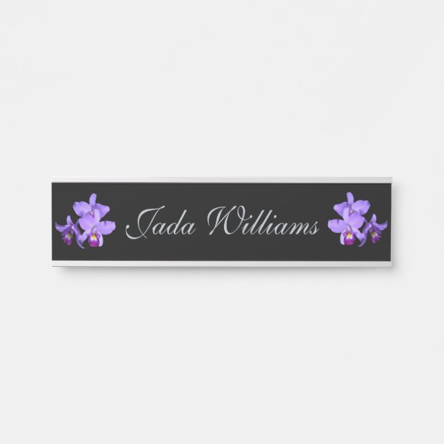 Lavender Purple Orchids Hanging Wall Nameplate (Front)