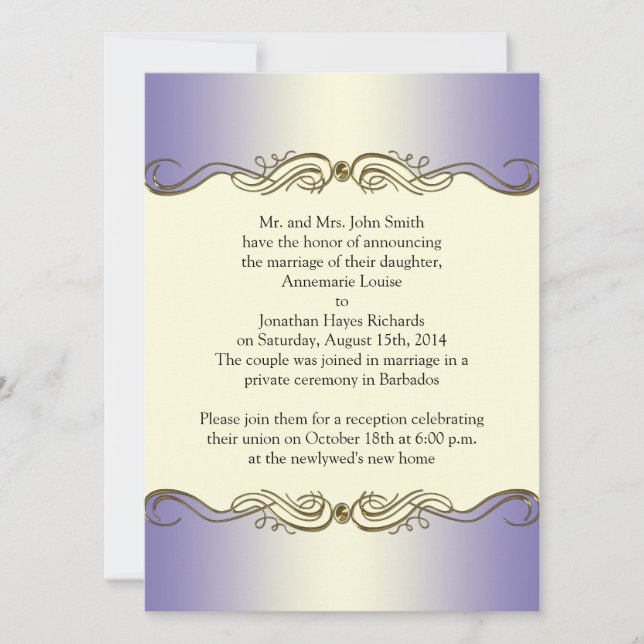 Lavender Purple Ornate Gold Scrolls Post Wedding I Invitation (Front)