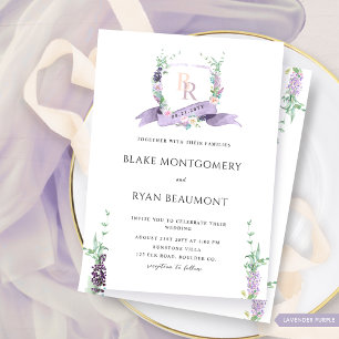 Lavender, Purple, Pastel Floral Monogram Wedding Invitation