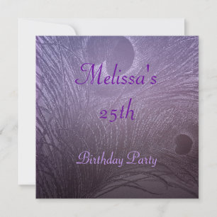 Lavender Purple Peacock Feather Birthday Party Invitation