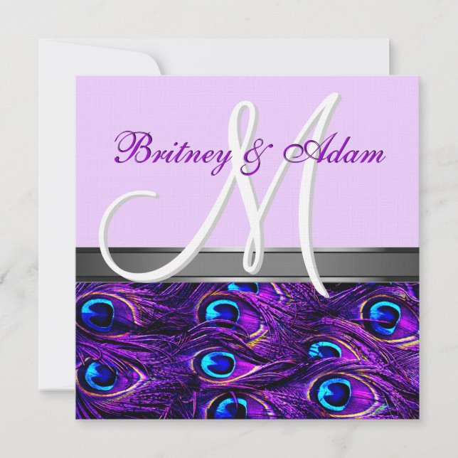 Lavender & Purple Peacock Wedding Invitations (Front)