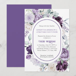 Lavender Purple Peonies Oval Border Wedding Invitation