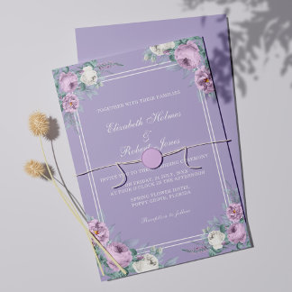 Lavender Purple Peonies Wedding Invitation