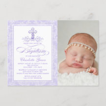 Lavender Purple Photo Baptism Invitation