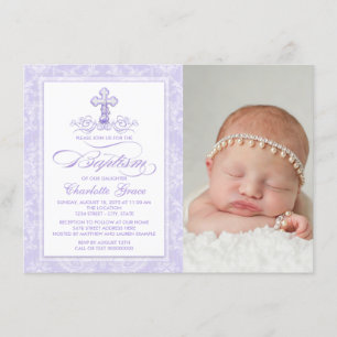 Lavender Purple Photo Baptism Invitation