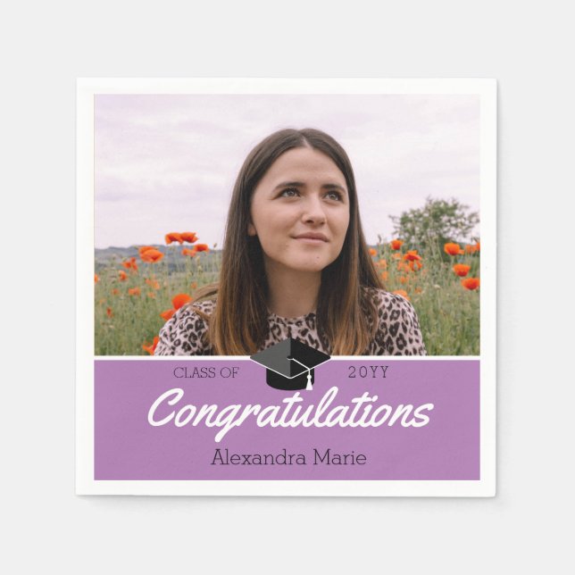 Lavender Purple Photo Graduation Class of 2022  Napkin (Front)