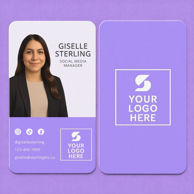 Lavender Purple Photo Logo Portrait Modern  Business Card (Creator Uploaded)