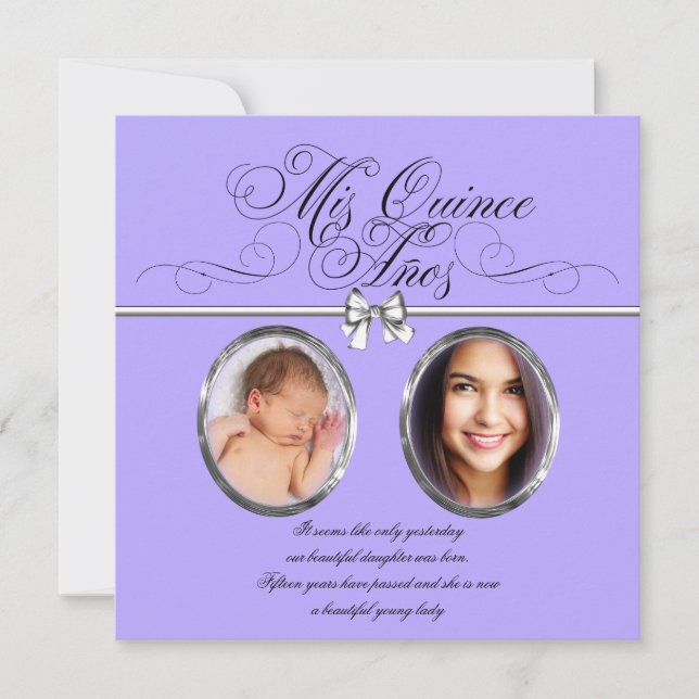 Lavender Purple Photo Quinceanera Invitations (Front)