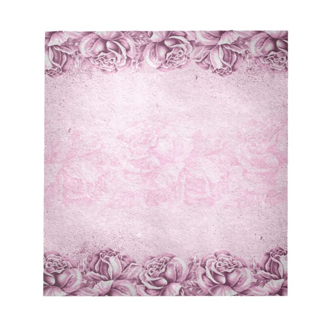 Lavender Purple Pink Vintage Roses Floral Notepad (Front)