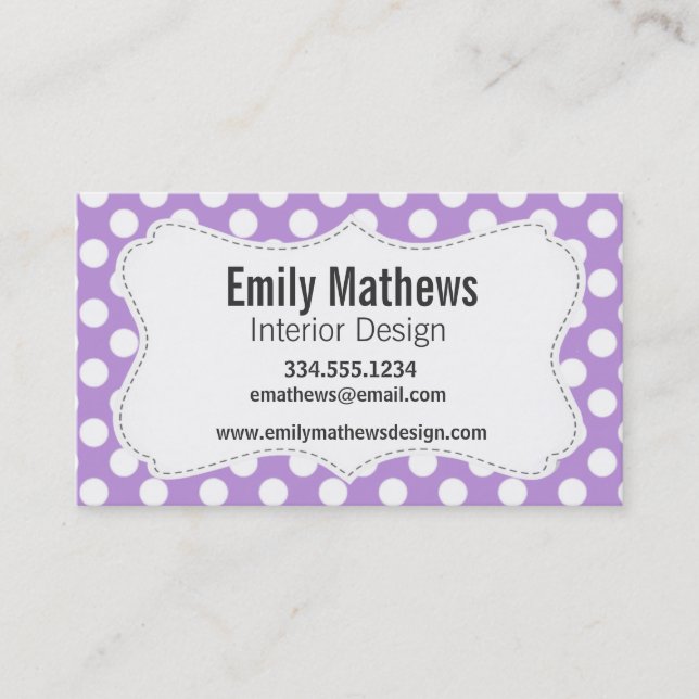 Lavender Purple Polka Dots Business Card (Front)