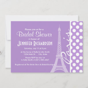 Lavender Purple Polka Dots; Paris Invitation