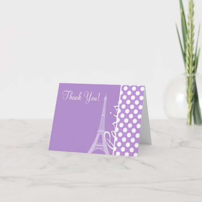Lavender Purple Polka Dots; Paris Thank You Card (Front)
