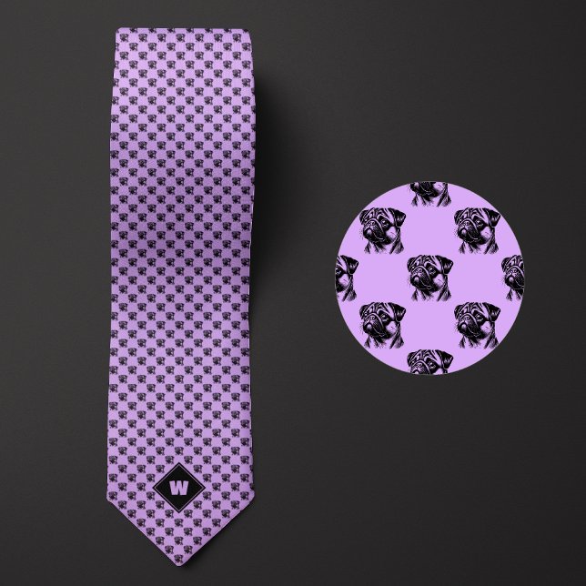 Lavender Purple Pug Pattern Tie (Creator Uploaded)