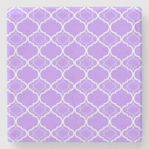 Lavender Purple Quatrefoil Geometric Pattern Stone Coaster