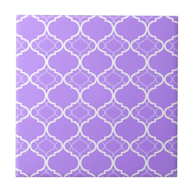 Lavender Purple Quatrefoil Geometric Pattern Tile (Front)