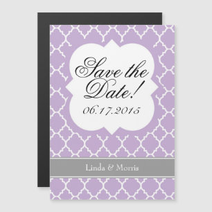 Lavender Purple Quatrefoil Save The Date Magnet