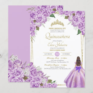 Lavender Purple Quinceanera Elegant Rose Floral Invitation
