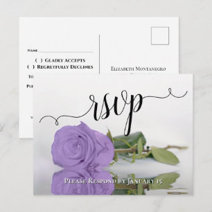 Lavender Purple Reflecting Rose Chic Wedding RSVP Postcard
