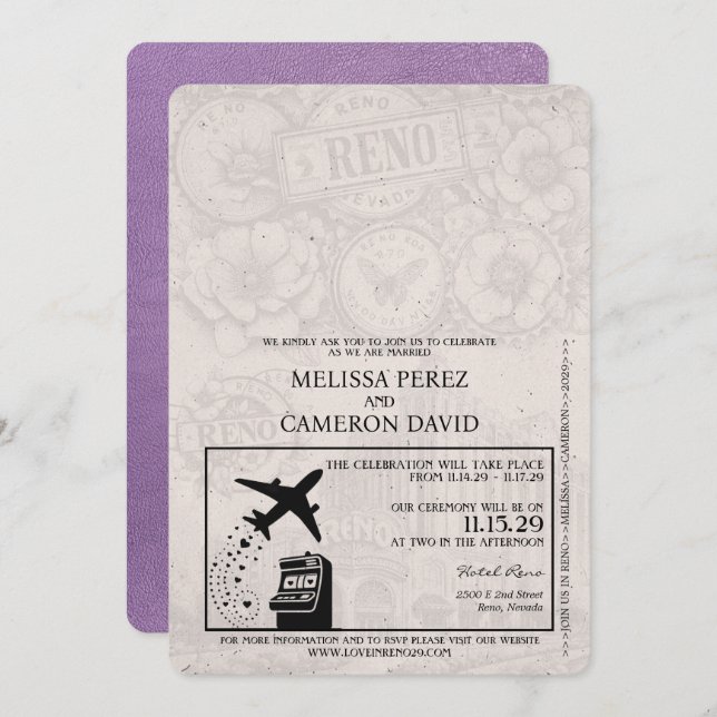 Lavender Purple Reno Passport Wedding Invitation (Front/Back)
